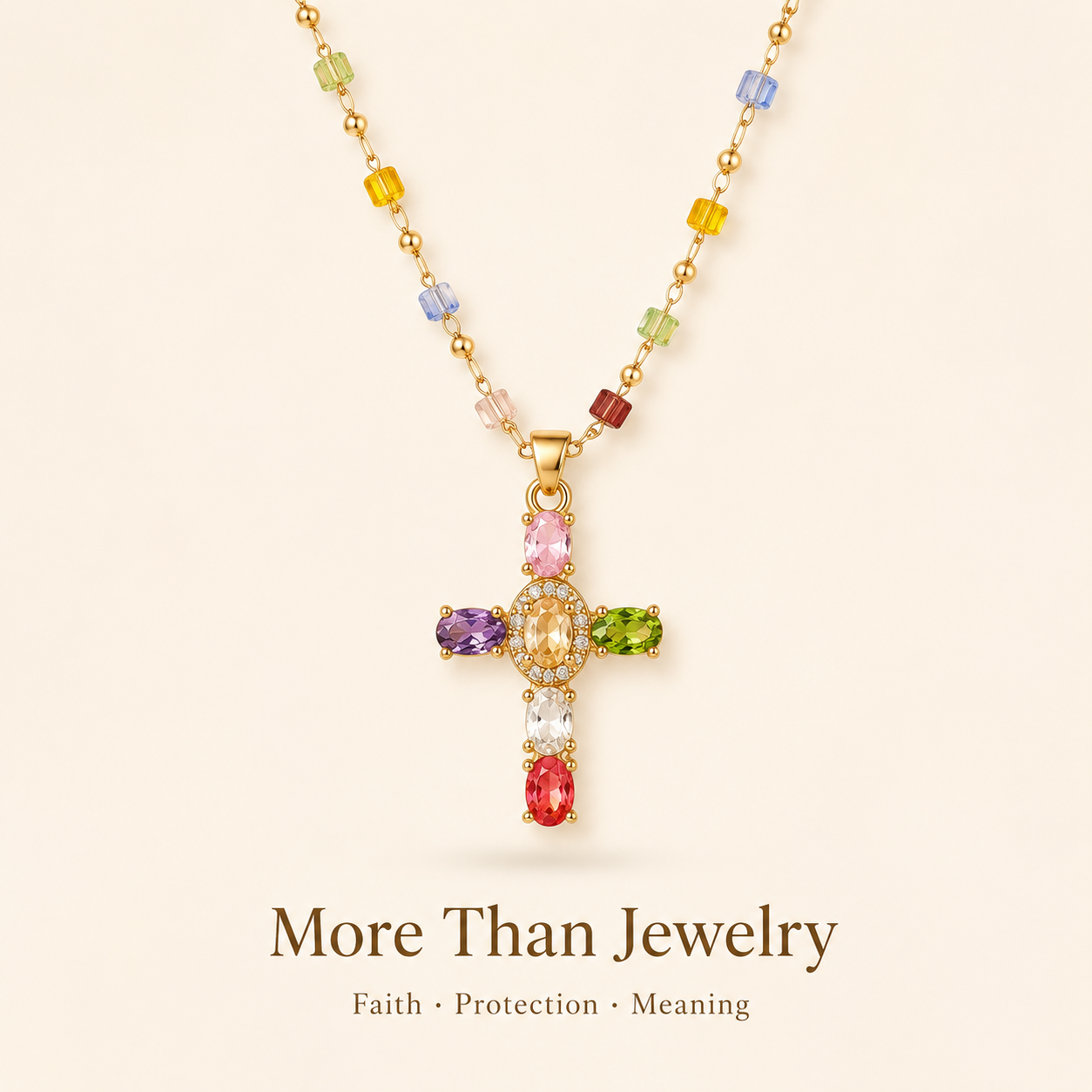 💎 Colored Gemstone Cross Necklace – Natural Gemstones, Handcrafted Jewelry of Faith
