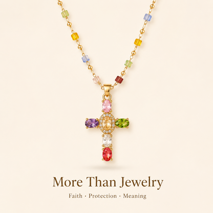 💎 Colored Gemstone Cross Necklace – Natural Gemstones, Handcrafted Jewelry of Faith