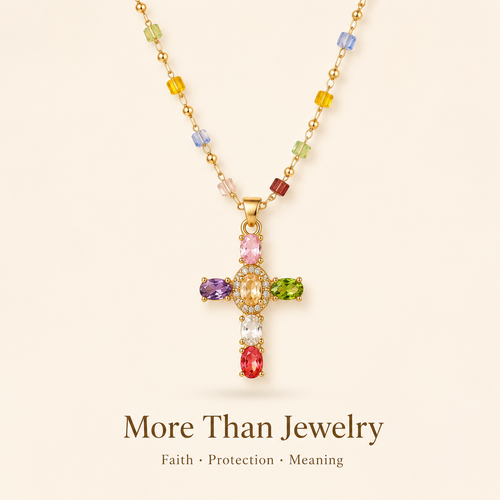 💎 Colored Gemstone Cross Necklace – Natural Gemstones, Handcrafted Jewelry of Faith