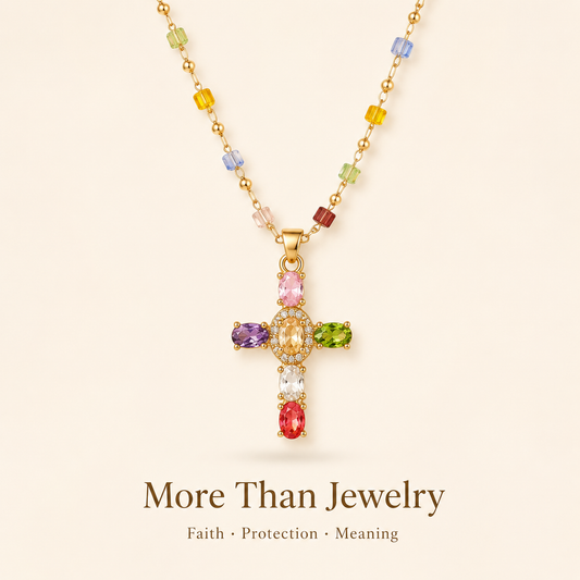 💎 Colored Gemstone Cross Necklace – Natural Gemstones, Handcrafted Jewelry of Faith