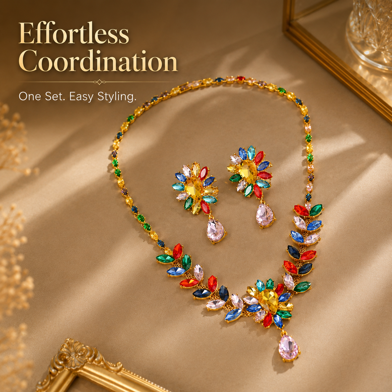 💎 2026 Crystal Zircon Flower Jewelry Set – Necklace + Earrings, Luxury Gift
