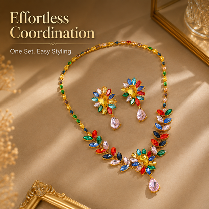 💎 2026 Crystal Zircon Flower Jewelry Set – Necklace + Earrings, Luxury Gift