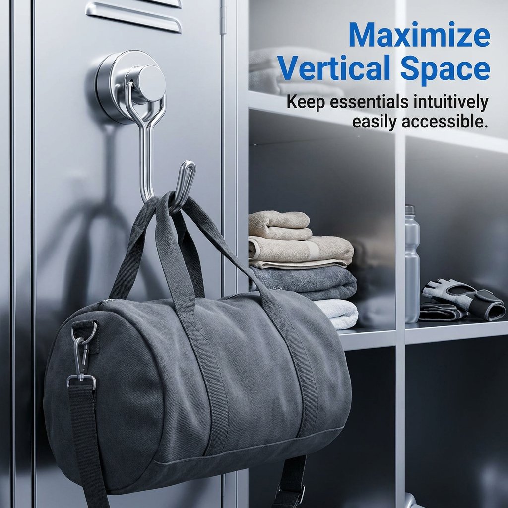 Magnetic swivel hook maximizing vertical storage space