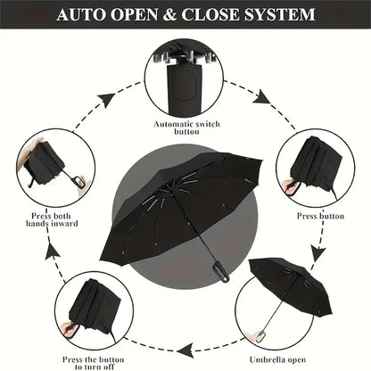 💧Automatic Folding Umbrella,Portable Rain Umbrella with Loop Buckle, Windproof & Waterproof Umbrella for Men & Women