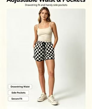 Znacicc Women's Checkered Casual Shorts with Pockets