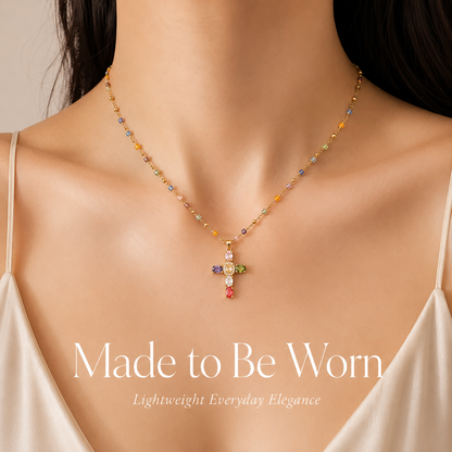 💎 Colored Gemstone Cross Necklace – Natural Gemstones, Handcrafted Jewelry of Faith