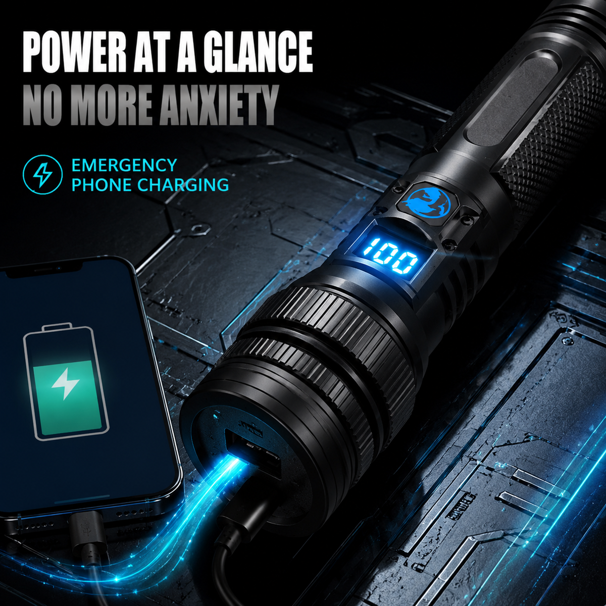 🔦 High-Power Rechargeable Zoom Flashlight – 2000LM, Power Bank & Digital Battery Display