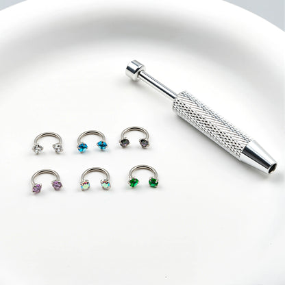 6pcs Value Pack 316L medical-grade titanium steel 18G 1.0mm Horseshoe Nose Hoop Internally Threaded Gems Nose Ring with Free Ball Holder & Guiding Needle