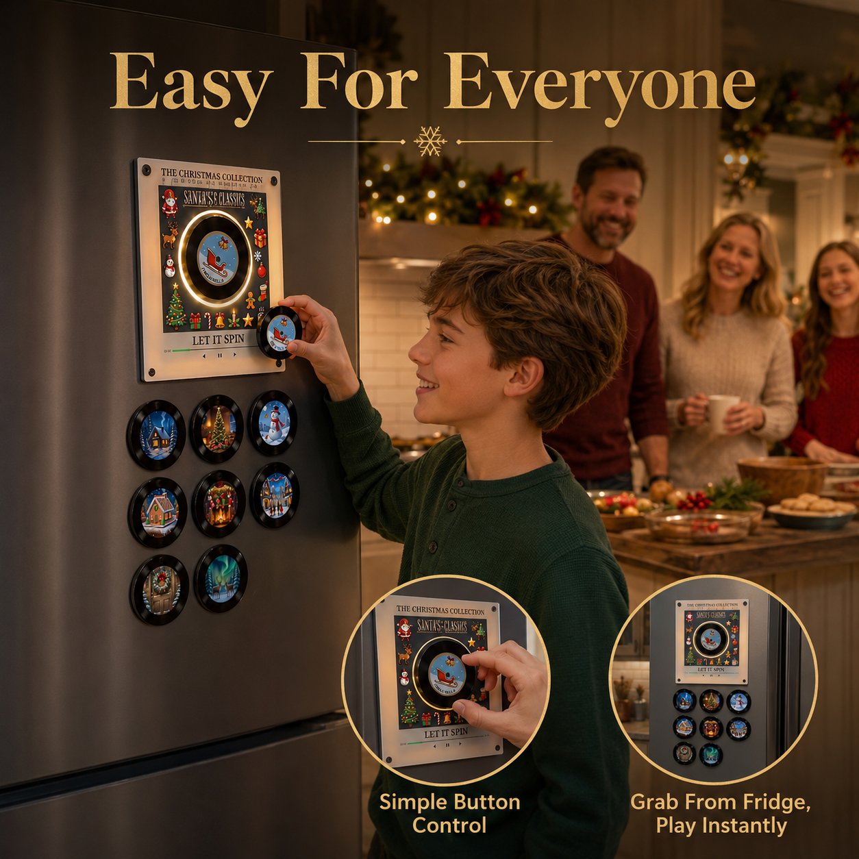 🎄 Mini Christmas Vinyl Music Player – 9 Records, Lights & Spinning Design