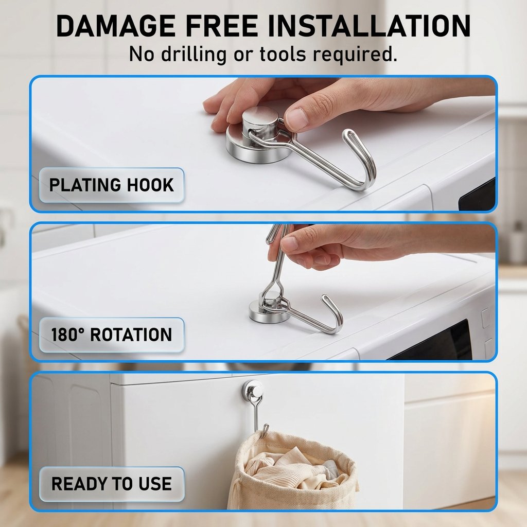 Damage free magnetic hook installation without drilling