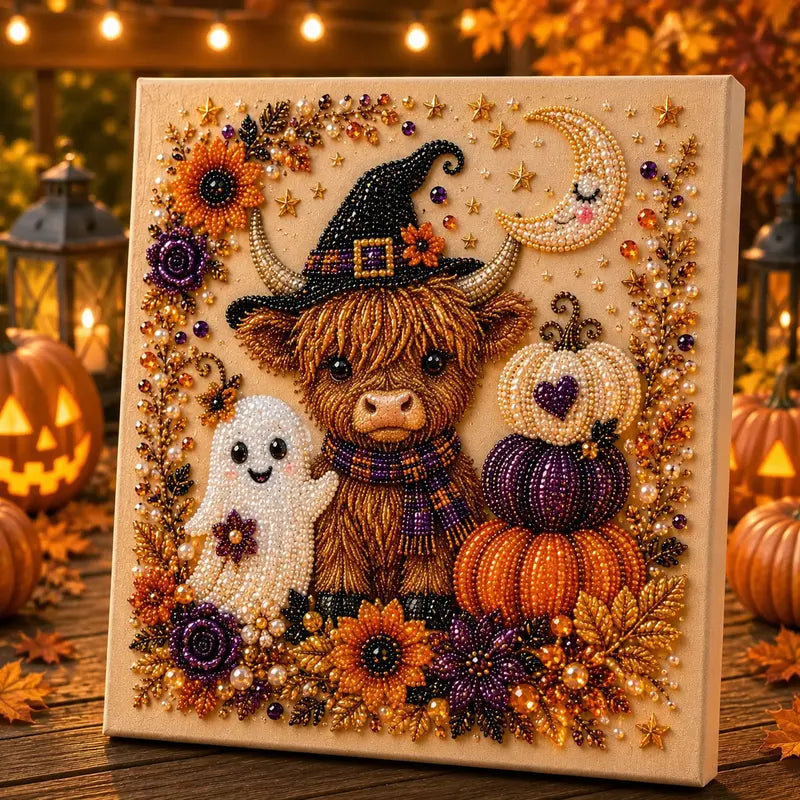 Spooky-Cute Ghost Pearl Art DIY Kit – 8" × 8" Halloween Diamond Painting