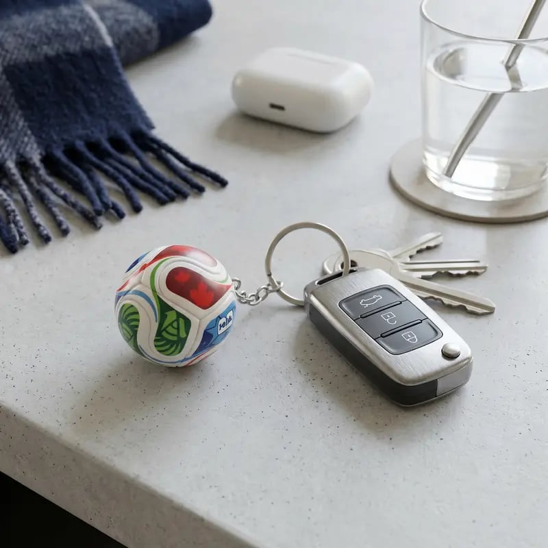 Sports Ball & Gold Trophy Keychain Set