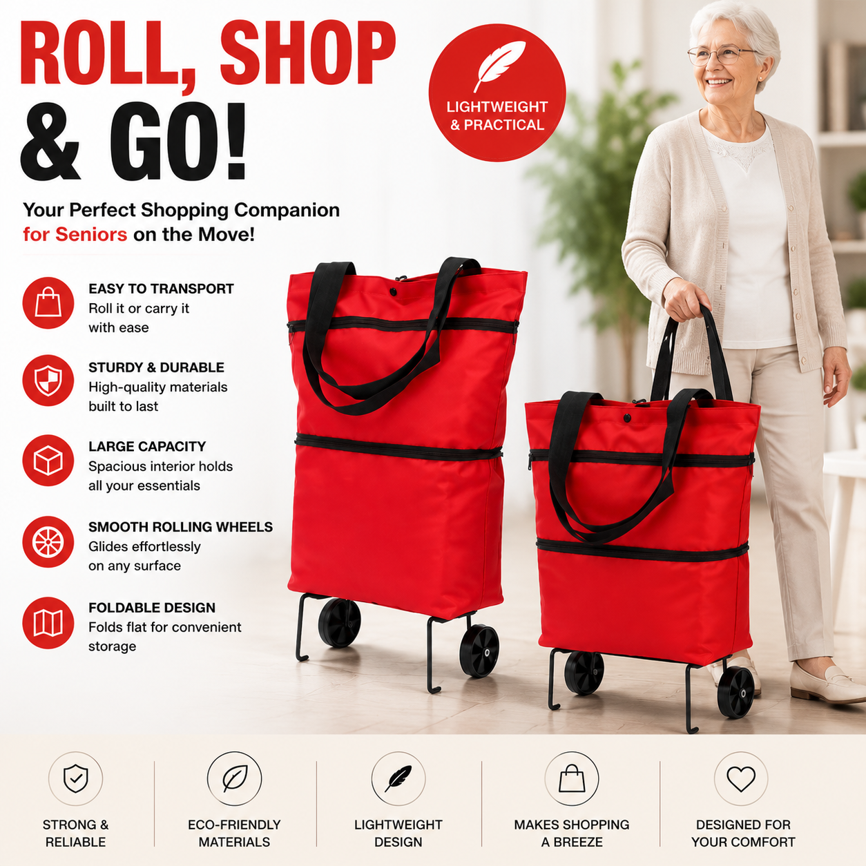 ⚡LAST DAY-50% OFF🔥 2 in 1 Foldable Shopping Cart