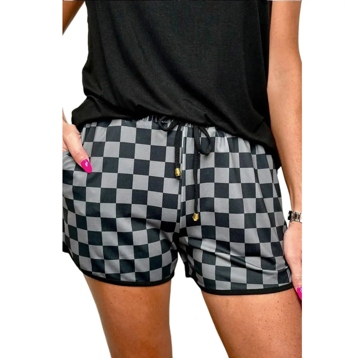 Znacicc Women's Checkered Casual Shorts with Pockets