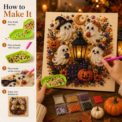 Spooky-Cute Ghost Pearl Art DIY Kit – 8" × 8" Halloween Diamond Painting