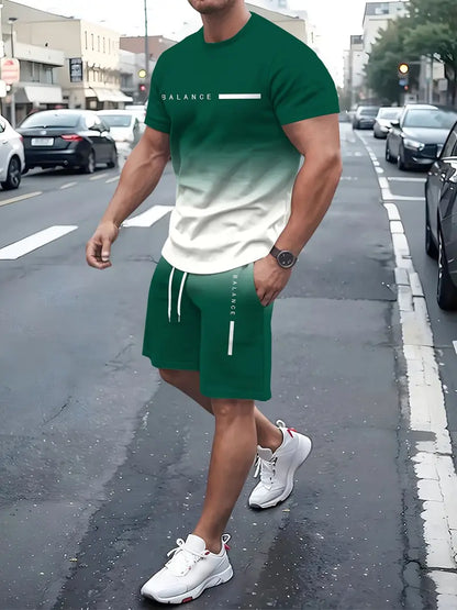 💯 Men’s Gradient Short Sleeve Tracksuit 2-Piece Set💥