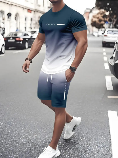 💯 Men’s Gradient Short Sleeve Tracksuit 2-Piece Set💥
