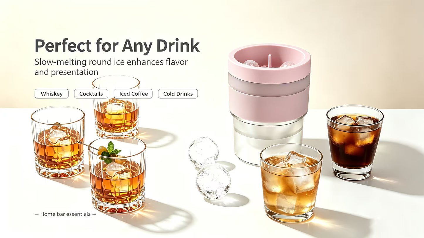 Ice cube maker, ice ball maker, small silicone whiskey ice ball mold for home use