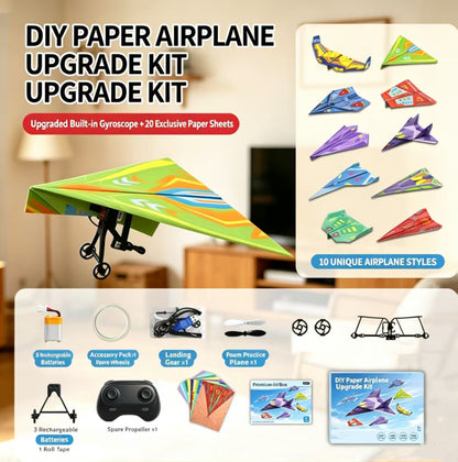✈New Upgraded Version RC Powered Paper Airplane Kit | Gyro Stabilized DIY Flying Toy(Colored Paper Included)