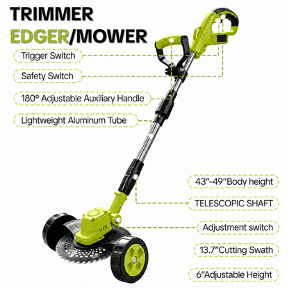 🌿21V 3-in-1 Cordless String Trimmer, Edger & Mini Mower – 2 Batteries Included