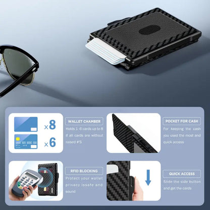 Wallet for Men- Pop Up Case, Cash Slot, and Credit Card Slot - Aluminum Wallet with RFID Blocking, Minimalist Leather Wallet Front Pocket with ID Window