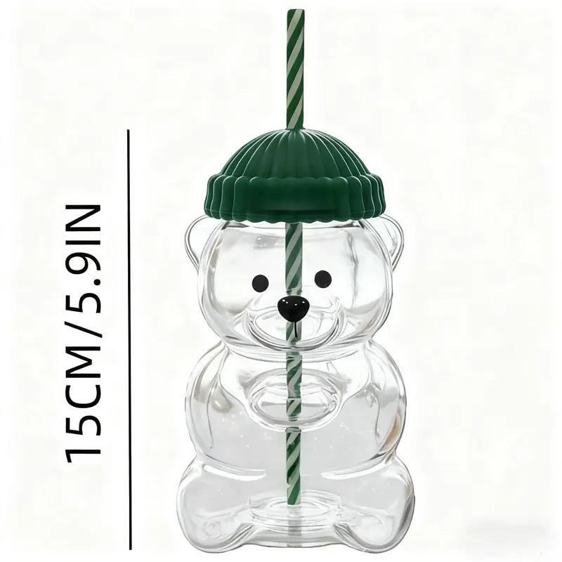 2026 New Cute Beaar Glass Tumbler with Bear Lid & Strawberry Straw