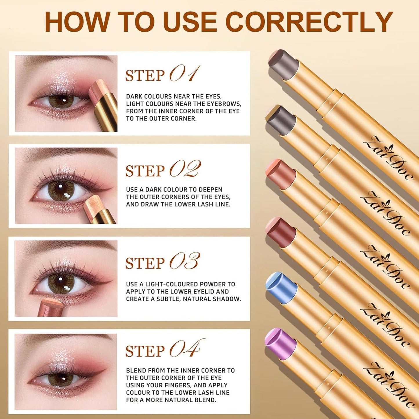 🎨 3-Color Eyeshadow Stick – Creamy, Blendable, Long-Lasting, On-the-Go
