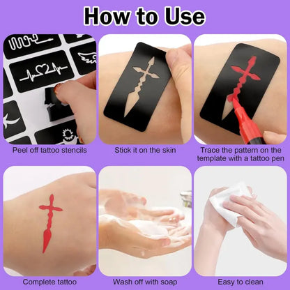 🎨 Temporary Tattoo Markers | Colorful Body Art & Stencil Kit