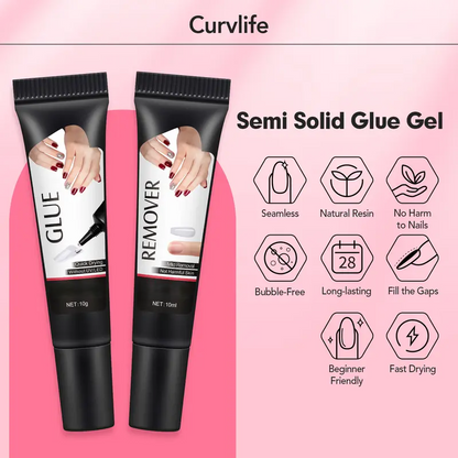 Newly Upgraded 10g Quick-Drying Semi-Solid Nail Glue with 10ml Remover – Long-Lasting Adhesive Gel for Press-On Nails, Acrylic Tips, and Salon-Quality Nail Kits – Easy Application, No UV Lamp Needed for Home or Salon Use
