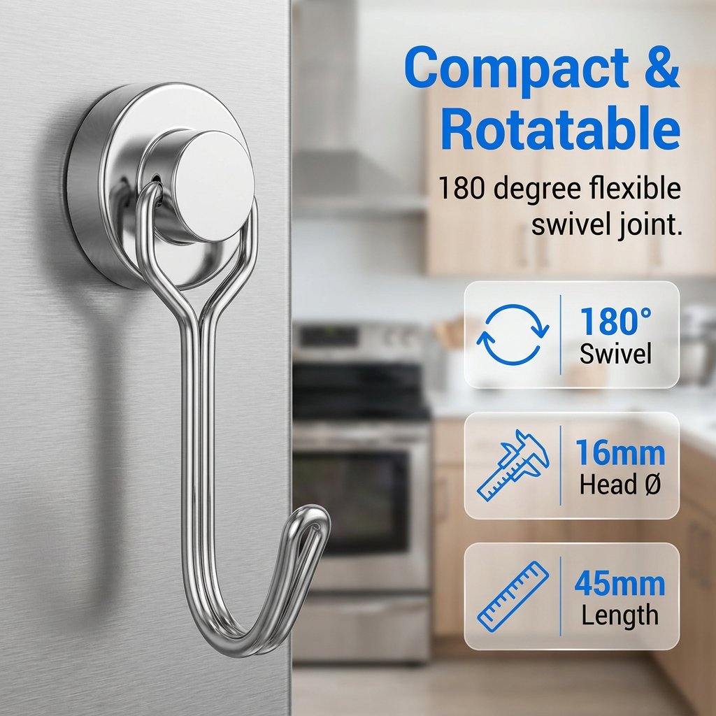 Compact heavy duty magnetic swivel hook