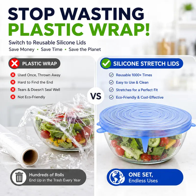 6 Pack Reusable Silicone Stretch Lids | Food-Grade Airtight Covers for Bowls, Pots, Fruits | BPA-Free Microwave & Freezer Safe