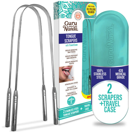 GuruNanda U Shaped Stainless Steel Tongue Scraper 2-Pack