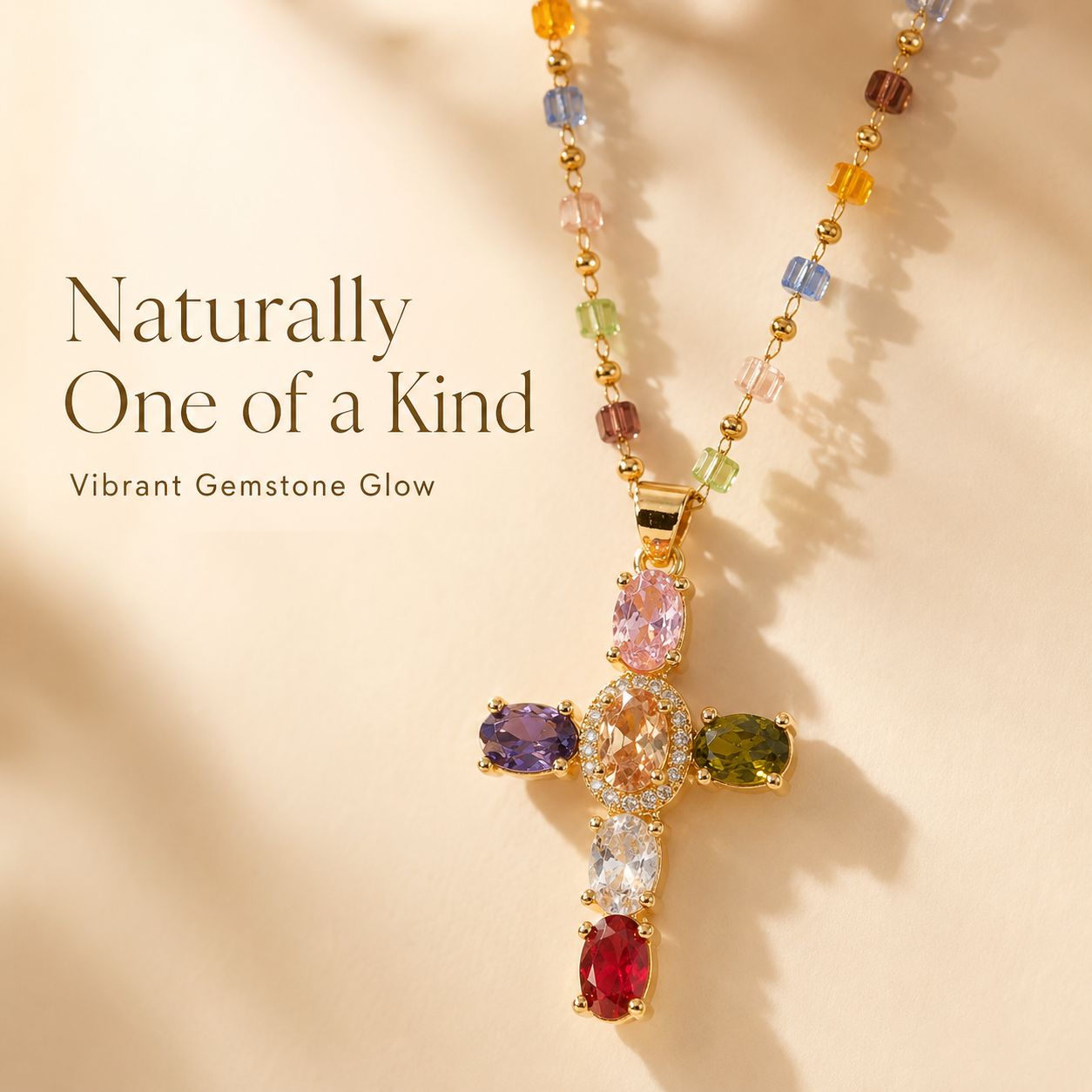 💎 Colored Gemstone Cross Necklace – Natural Gemstones, Handcrafted Jewelry of Faith