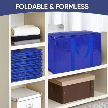 Extra-Large, Heavy-Duty Moving Bags—Waterproof storage bags with handles and zippers, foldable, ideal for college dorms and home storage.