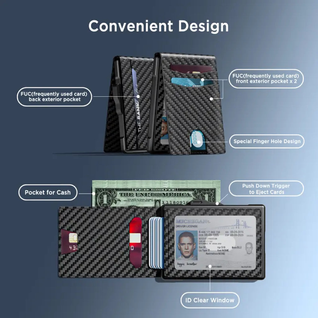 ✨Wallet for Men- Pop Up Case, Cash Slot, and Credit Card Slot - Aluminum Wallet with RFID Blocking, Minimalist Leather Wallet Front Pocket with ID Window