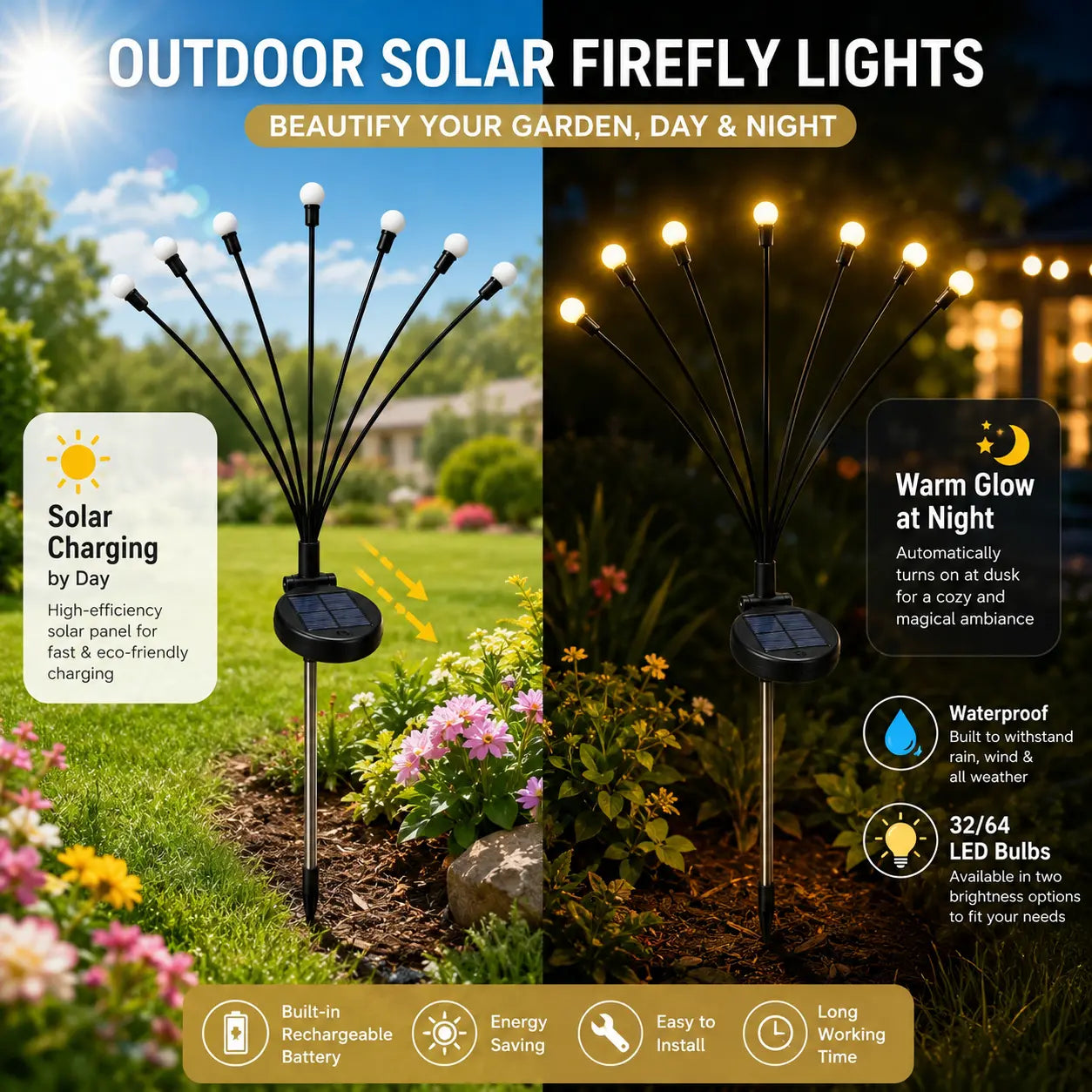 🔥Last day 50% OFF🔥Outdoor Solar Firefly Lights with Auto Dusk-to-Dawn Glow-Buy More Save More