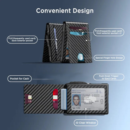 Wallet for Men- Pop Up Case, Cash Slot, and Credit Card Slot - Aluminum Wallet with RFID Blocking, Minimalist Leather Wallet Front Pocket with ID Window