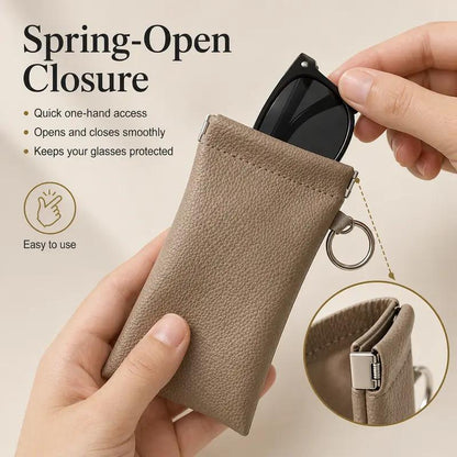 Soft PU Leather Sunglasses Pouch Elastic Opening Eyeglasses Bag