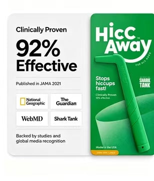 HiccAway Hiccup Straw - Stops Hiccups Fast, as seen on Shark Tank - Clinically Proven for All Ages. Safe, reusable & lightweight. Drinkware Glass.