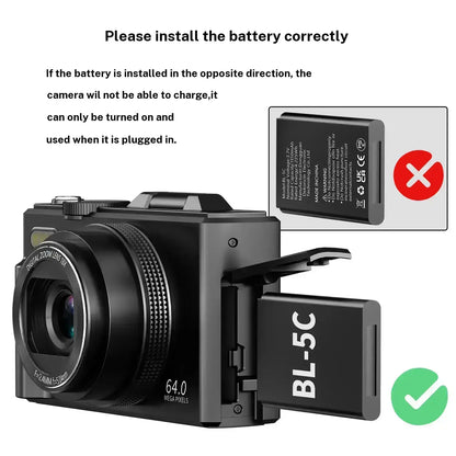 WIKICO WD08 4K Digital Camera, 64MP Vlogging Camera with 180° Flip Screen, 18X Digital Zoom, Compact Point and Shoot Camera, Portable Mini Camera for Teens, Beginners, Gift, 4 Colors Black/White/Green/Brown