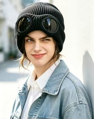 🧢Unisex Solid Color Goggle Lens Design Beanie Hat