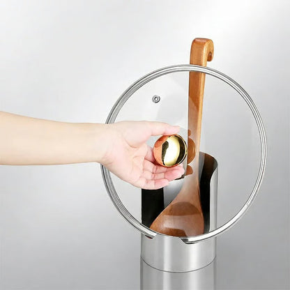 🧑‍🍳 Multi-Functional Kitchen Utensil Holder – Holds pot lids, spatulas & cutting boards. Thickened stainless steel, space‑saving. 🛡️✨